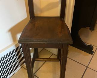 Vintage Wooden Piano Stool with Pierced Backrest