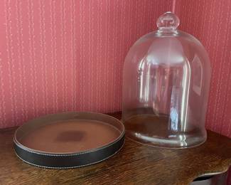 Glass Cloche with Leather-like Tray