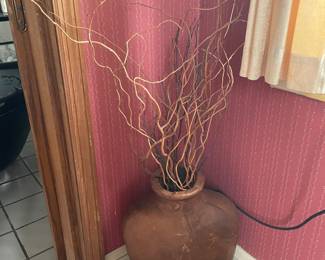 Vintage Terracotta Floor Vase with Curly Willow Branches