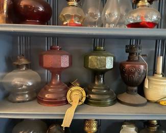 Vintage Colored Glass Oil Lamps
