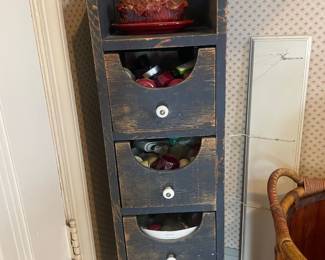 Vintage Black Painted Wood 3-Drawer Storage Cabinet with Cutout Drawer Fronts