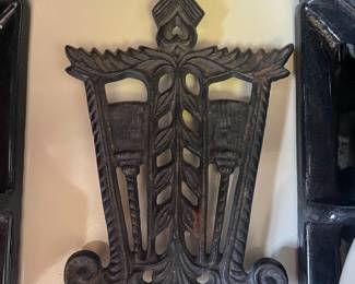 Vintage Cast Iron Trivets - Brooms, Wheat, and Bird/Tulip Designs