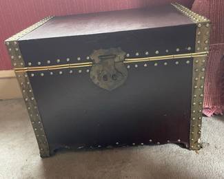 Vintage Faux Leather Storage Trunk with Brass Studs