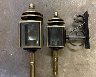 Pair of Vintage Brass Carriage Style Wall Sconces