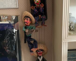 Vintage Mexican Marionette Puppets - Clown, Musician, and Bandito