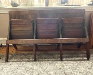 Vintage Wooden Slat Triple Folding Stadium Bench