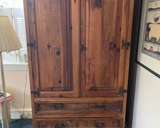 Vintage Rustic Pine Armoire with Drawers