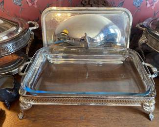 Vintage Silver Plated Casserole Dish with Glass Insert and Domed Lid