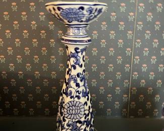 Vintage Blue and White Chinoiserie Candlestick