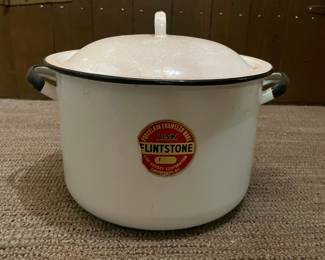 Vintage Lisk Flintstone Porcelain Enameled Stock Pot 8 Quart