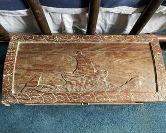 Vintage Hand Carved Camphor Wood Nautical Storage Chest