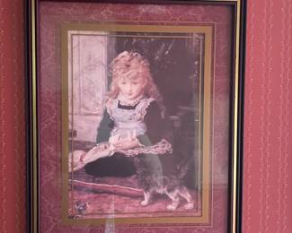 Vintage Print of Girl with Doll and Cat, after John Everett Millais