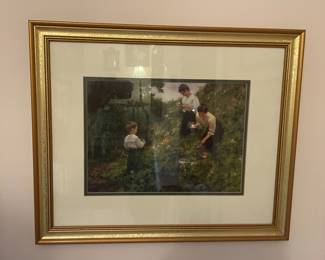 Vintage Print: "Children Eating Cherries in the Garden" by Unknown Artist, Framed