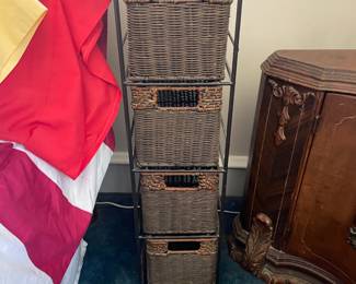 Woven Wicker Basket Tower with Metal Frame