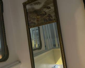 Vintage Overmantel Mirror with Pastoral Print, Circa 1940