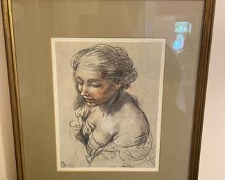 Vintage "Head of a Woman" Print by Peter Paul Rubens
