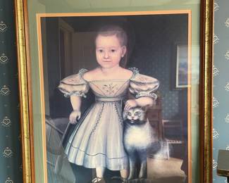Folk Art Portrait Print of Child with Cat, attributed to Joseph Whiting Stock