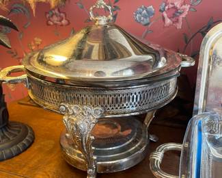 Vintage Silver-Plated Chafing Dish with Anchor Hocking Glass Liner
