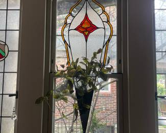 Vintage Stained Glass Hanging Sconce with Planter