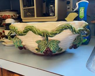 Vintage Majolica-Style Grape Motif Footed Pedestal Bowl