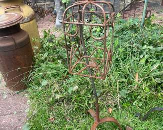 Vintage Wrought Iron Plant Stand with Decorative Cage