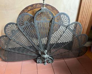 Vintage Brass Peacock Fireplace Screen