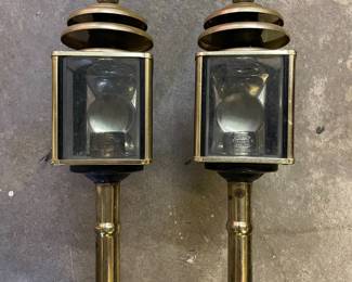 Pair of Vintage Brass Carriage Style Wall Sconces