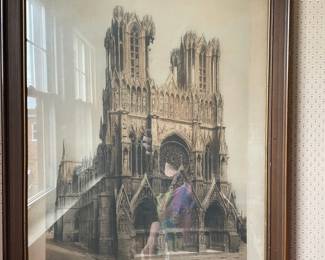 Vintage Reims Cathedral Architectural Etching by Victor Valery
