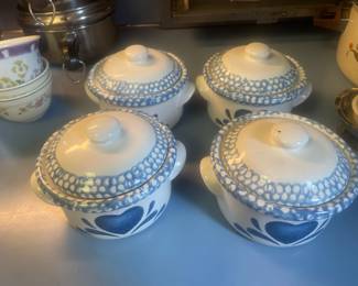 Vintage Corelle Blue Hearts Individual Casserole Dishes with Lids