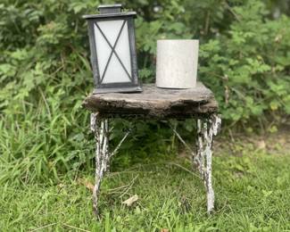 Vintage Cast Iron and Wood Top Side Table