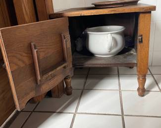 Vintage Oak Commode Chamber Pot Cabinet