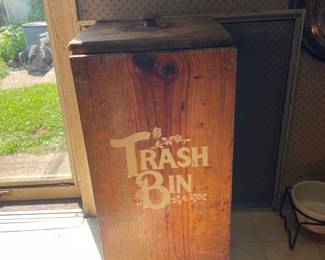 Vintage Wooden Trash Bin with Stenciled Floral Motif