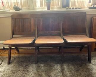Vintage Wooden Slat Triple Folding Stadium Bench