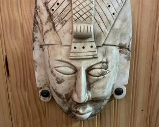 Vintage Hand Carved Alabaster Egyptian Revival Pharaoh Mask Wall Plaque