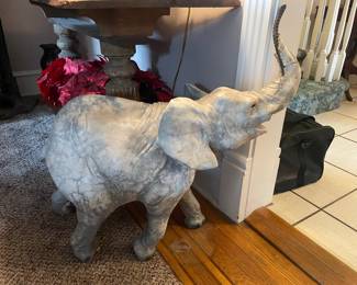 Vintage Plaster Elephant Statue with Faux Stone Finish