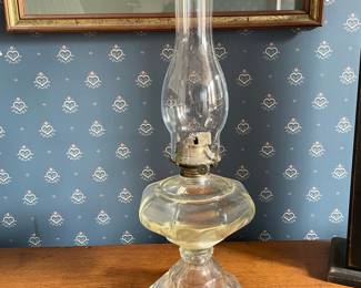 Vintage Hexagonal Clear Glass Oil Lamp with Chimney