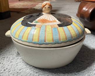 Vintage Figural Casserole Dish - Woman Serving Fish