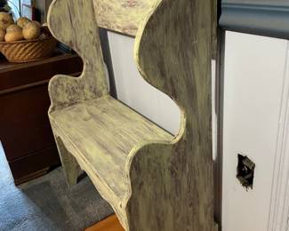 Vintage Heart-Cutout Folk Art Settle Bench