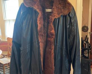Vintage Leather Bomber Jacket with Genuine Fur Lining