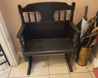 Vintage Black Painted Deacon's Bench