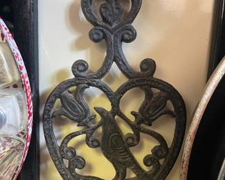 Vintage Cast Iron Trivets - Brooms, Wheat, and Bird/Tulip Designs