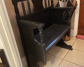 Vintage Black Painted Deacon's Bench