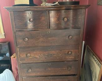 Vintage Tiger Oak Tall Chest of Drawers