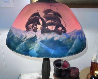 Antique table lamp with nautical design