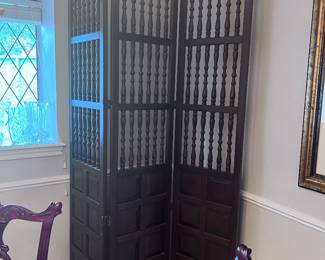 Vintage mahogany three panel wooden wall divider