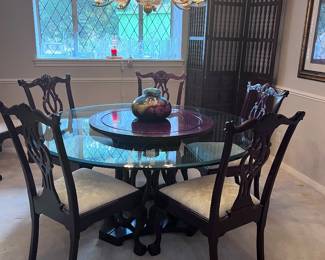 Mahogany Dining Table w/6 chairs w/ built-in lazy Susan