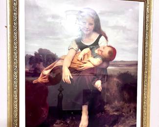 Vintage mother child gold framed Wall Art