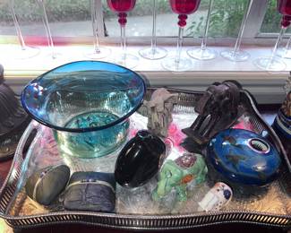 Large collection of colored glass decorative pieces