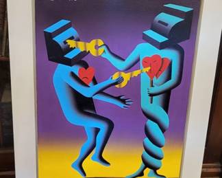 Mark Kostabi painting on canvas The Key To My Heart 1993-24” x 18”