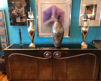 Black granite top silver gilt sideboard